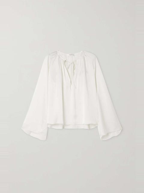 FRAME Tie-detailed gathered recycled-satin blouse