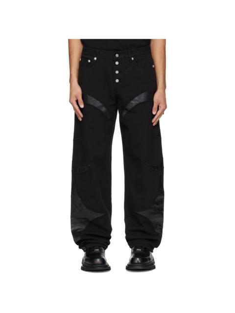 Thug Club Black TC Faux-Leather Washing Denim Jeans