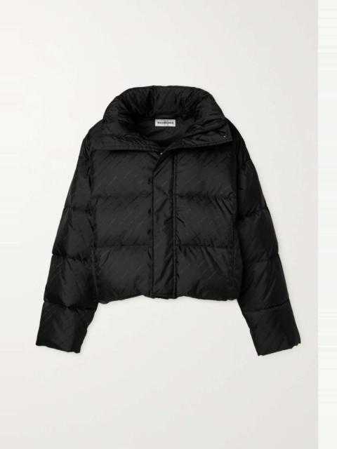 Cropped quilted padded shell-jacquard jacket
