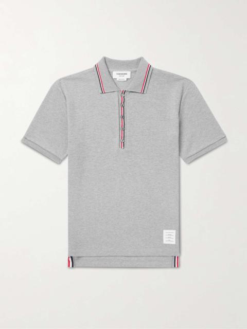 Logo-Appliquéd Striped Waffle-Knit Cotton Polo Shirt