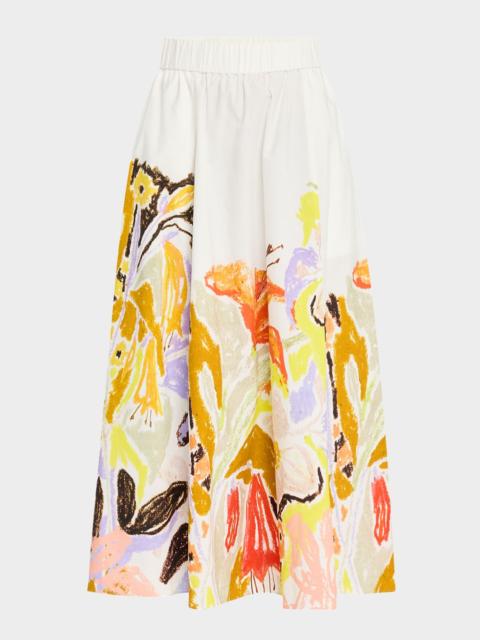MARIE OLIVER Sasha Abstract-Print Cotton Midi Skirt