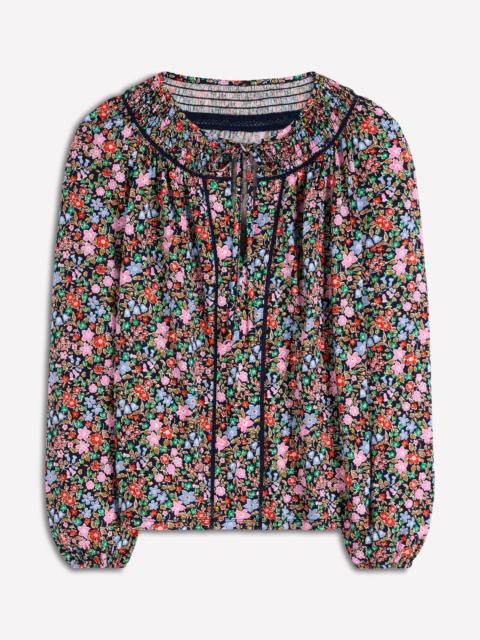BODEN Georgia Smocked Jersey Top-Navy and Multi, Flowerbed