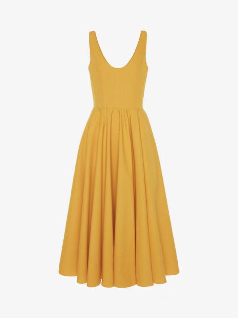 Alexander McQueen Cotton Poplin Scoop Neck Midi Dress in Pop Yellow