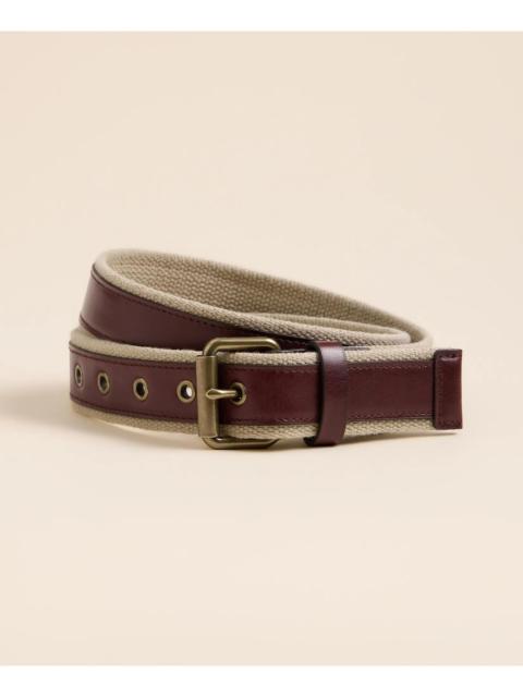 Brooks Brothers Cotton Webbed, Leather Overlay Belt