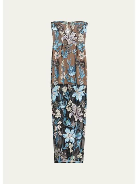 BRONX BANCO Dahlia Strapless Sequined Floral Tulle Gown
