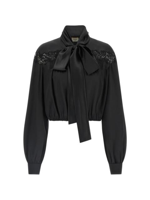 SAINT LAURENT lace lavallière silk blouse