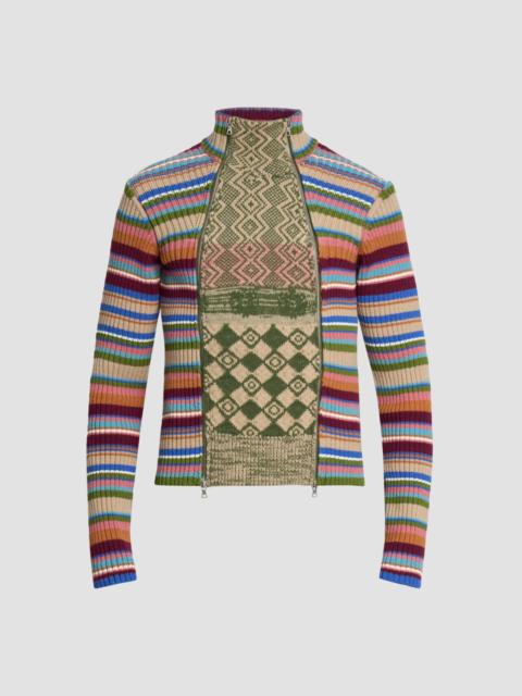 Dries Van Noten Men's Striped Wool Rib-Knit Cardigan - Old Rose