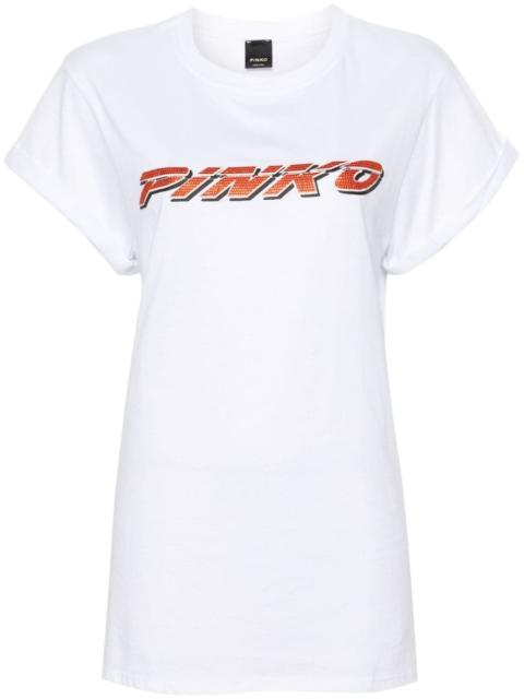 PINKO rhinestone-logo cotton T-shirt