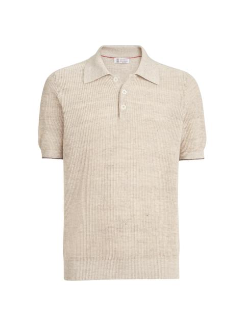 Brunello Cucinelli Men's Linen and Cotton Half English Rib Knit Polo Shirt - Yuta