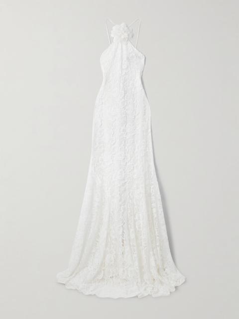 RODARTE Appliquéd organic cotton-blend lace gown White