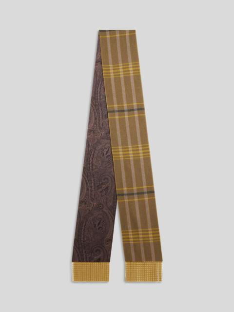 Etro WOOL AND SILK SCARF WITH METAL FRINGING AND TWO MOTIFS