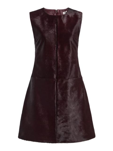 SIMKHAI Sonoma Calf Hair Leather Mini Shift Dress brown