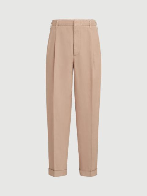 Brunello Cucinelli Garment-dyed trousers in cotton and linen canvas with double pleats