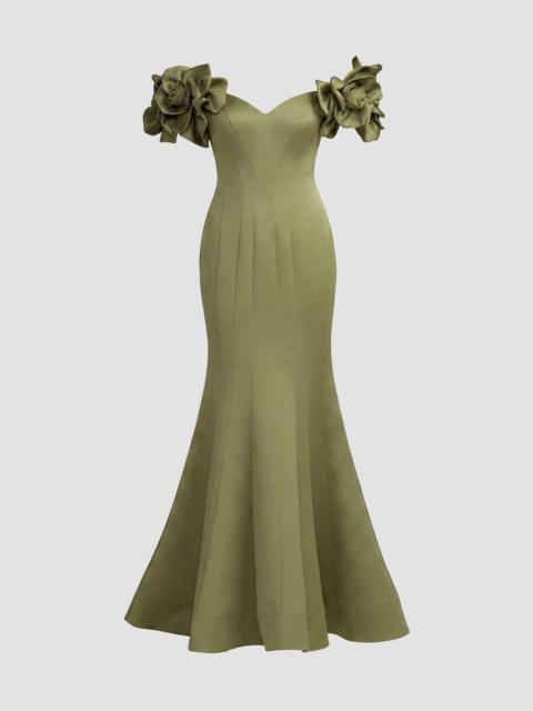 MAC DUGGAL Women's Embellished Satin Off-Shoulder Trumpet Gown - Pear