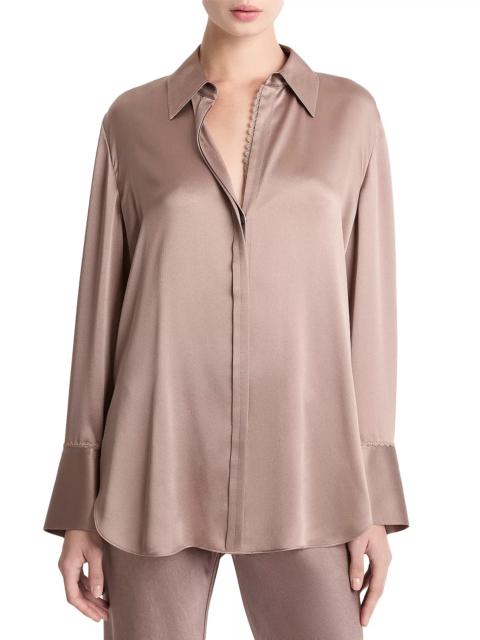 Vince Lace Trim Satin Blouse