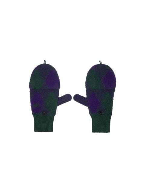 Burberry Green & Purple Argyle Wool Mittens