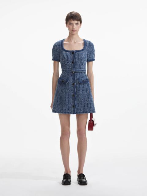self-portrait Textured Denim Short Sleeve Mini Dress