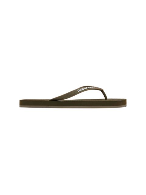 DSQUARED2 Khaki '' Logo Flip-Flops