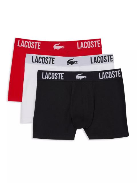 LACOSTE Cotton Stretch Jersey Logo Waistband Trunks, Pack of 3