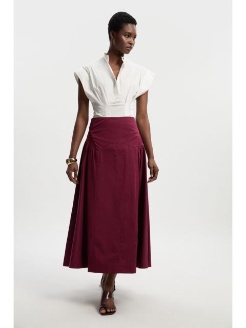 KAREN MILLEN Pleated Detail Cotton Woven Maxi Skirt
