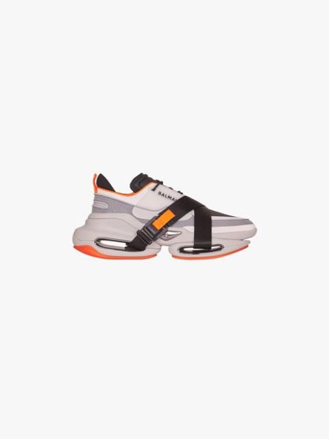 Balmain White and neon orange leather and knit B-Bold low-top sneakers with straps