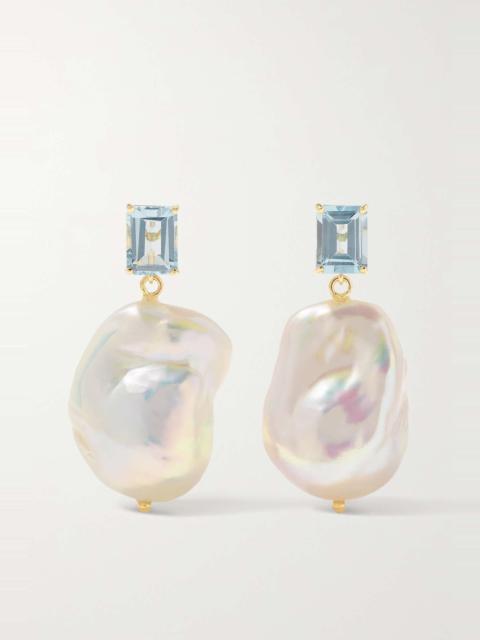 14-karat gold, topaz and pearl earrings