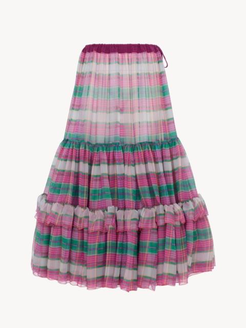 Chloé RUFFLED LONG SKIRT IN CHECK SILK MOUSSELINE