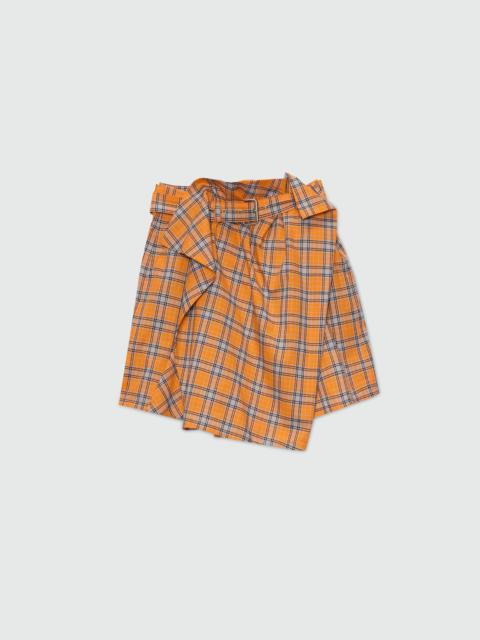 MSGM Orange check cotton mini skirt with belt.