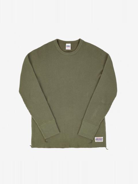 Iron Heart IHTL-1301-OLV Waffle Knit Long Sleeved Crew Neck Thermal Top - Olive