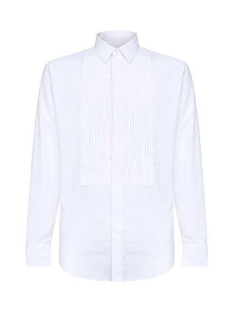 GIORGIO ARMANI White cotton twill tuxedo shirt with pleated plastron