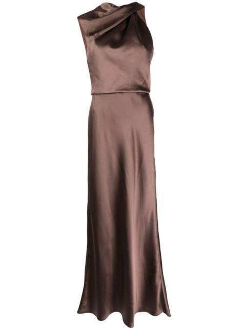 AMSALE asymmetric draped satin gown