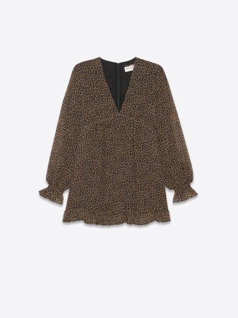 SAINT LAURENT short dress in leopard-print wool