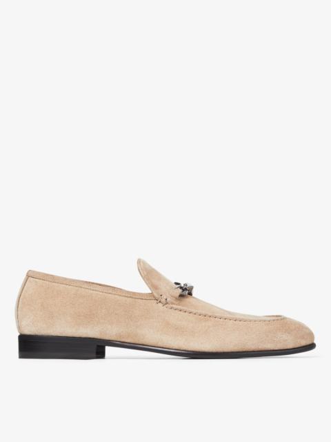 Marti Reverse
Stone Velvet Suede Loafers with Chain Embellishment