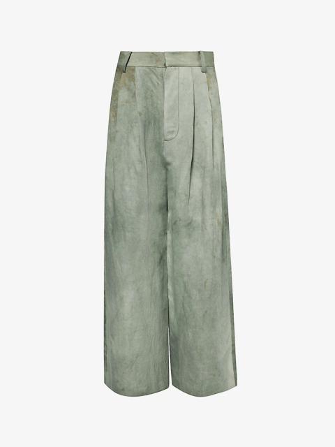 UMA WANG Paella distressed relaxed-fit high-rise linen and cotton-blend trousers
