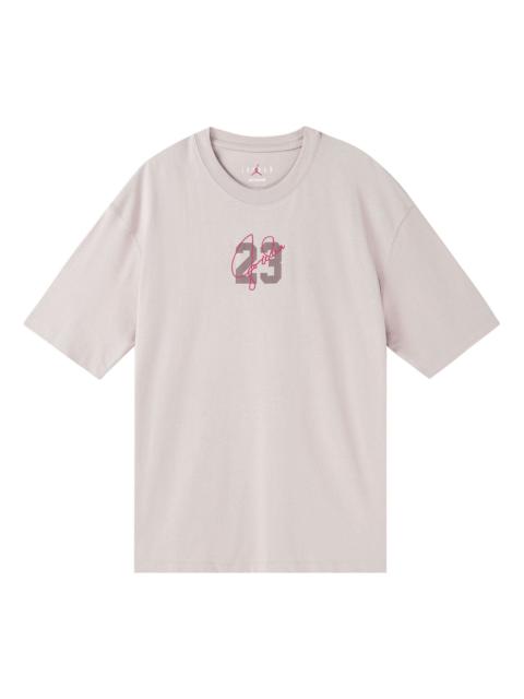 Jordan (WMNS) Air Jordan Essentials Logo Alphabet Printing Round Neck Loose Short Sleeve Pink T-Shirt DM324