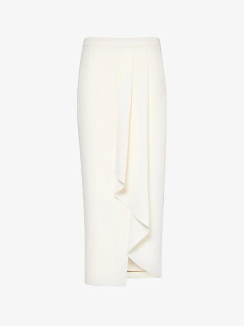 Pleated slim-fit woven midi skirt