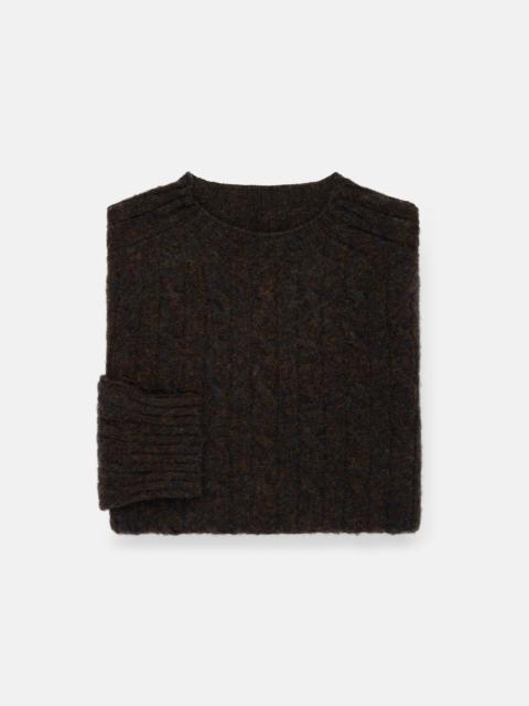 J. PRESS MADE-IN-SCOTLAND DARK BROWN SHAGGY DOG CABLE KNIT SWEATER - CLASSIC FIT