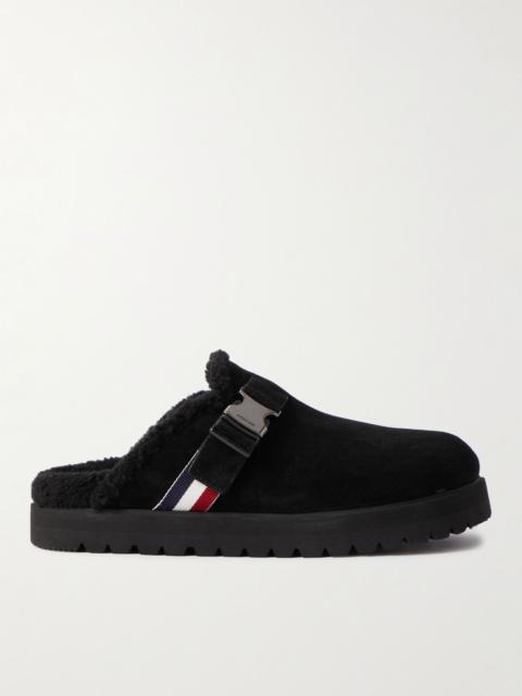 Moncler Fleece-Lined Suede Clogs Black