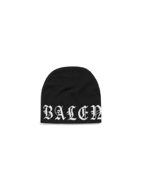 BALENCIAGA Men's All-around Blackletter Beanie in Black/white