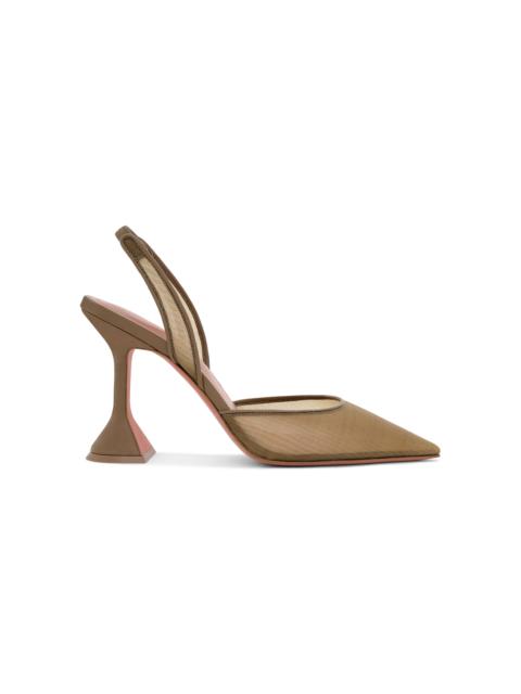 Amina Muaddi Holli Mesh Slingback Pumps taupe