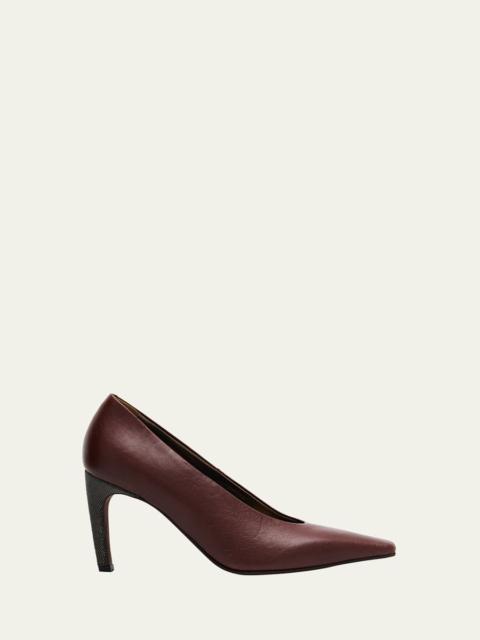 Brunello Cucinelli Leather Curved-Heel Pumps