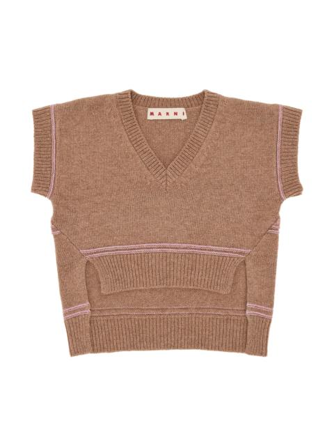 Marni Logo Virgin Wool V Neck Sweater 'Earth Of Siena'