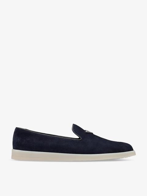 Brand-plaque slip-on suede loafers