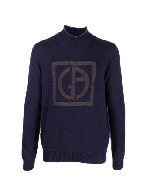 GIORGIO ARMANI embossed logo mock-neck jumper