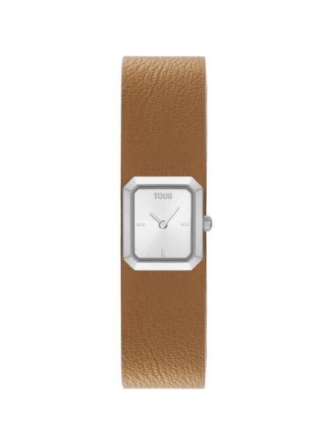 TOUS Analog Watch with brown leather and steel bracelet TOUS KARAT EMERALD MINI