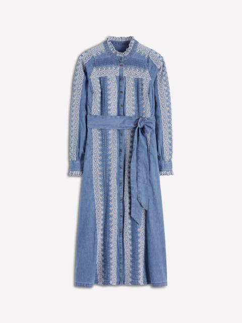 BODEN Ruffle Placket Chambray Dress-Light Blue Chambray