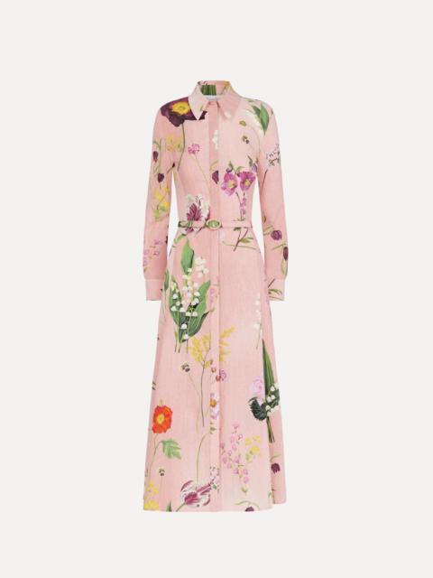 Oscar de la Renta MIXED BOTANICAL COTTON POPLIN COLLARED DRESS