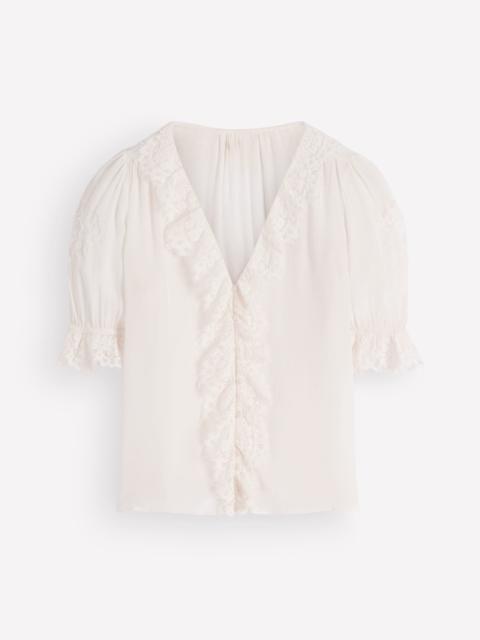 BODEN Ruffle V-neck Lace Top-Ivory