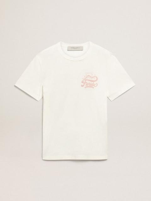 Golden Goose White Journey Collection T-shirt with lilac double print