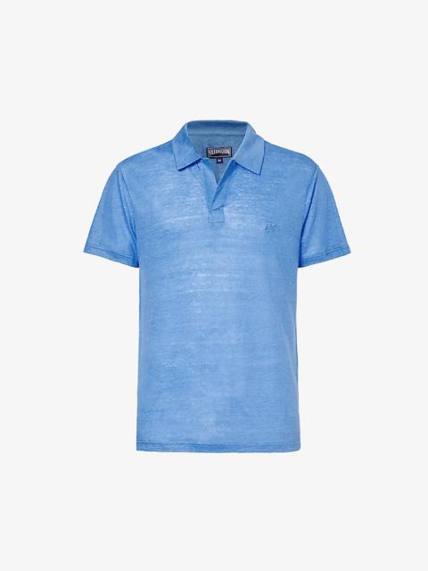 Pyramid brand-embroidered relaxed-fit linen polo shirt